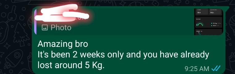 Client message: 5 kg lost in 2 weeks